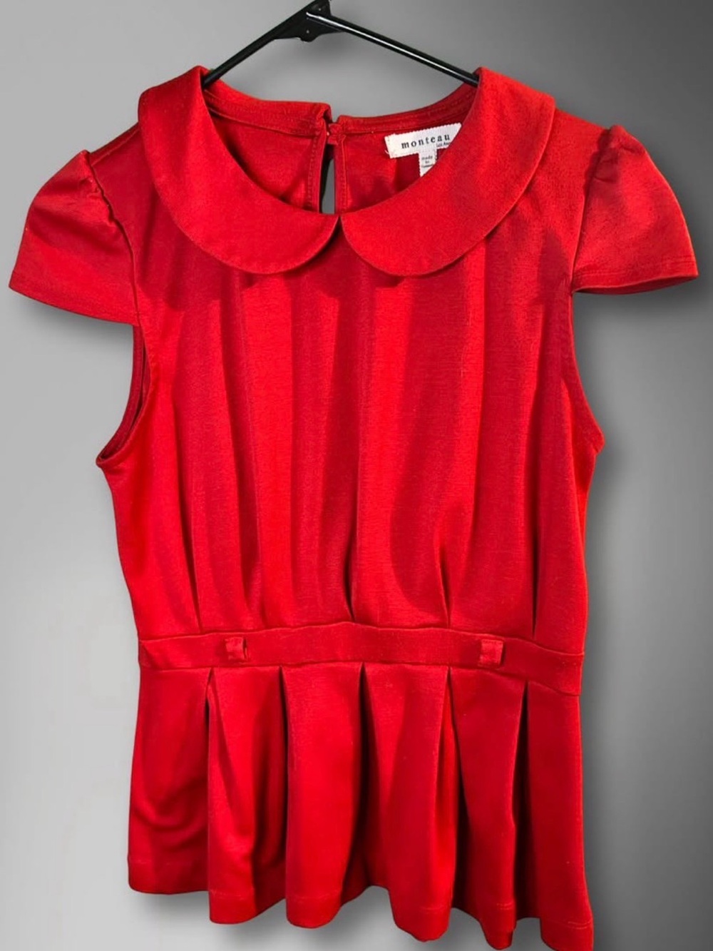 Monteau Los Angeles Womens’ Red Peter Pan Collar Peplum Top